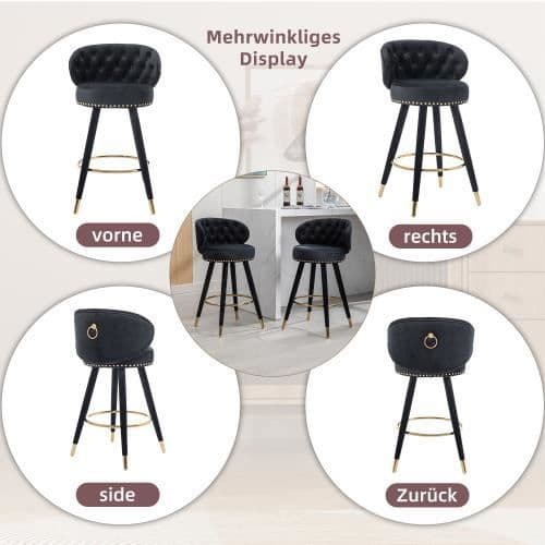 Barstol - Noname - 360° - Sammet - Massivt trä - Set om 2