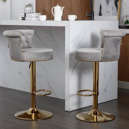 Vridbar barstolar - MÄRKE - 2PC-SET - Justerbar i höjdled - Sammetstyg - Grå