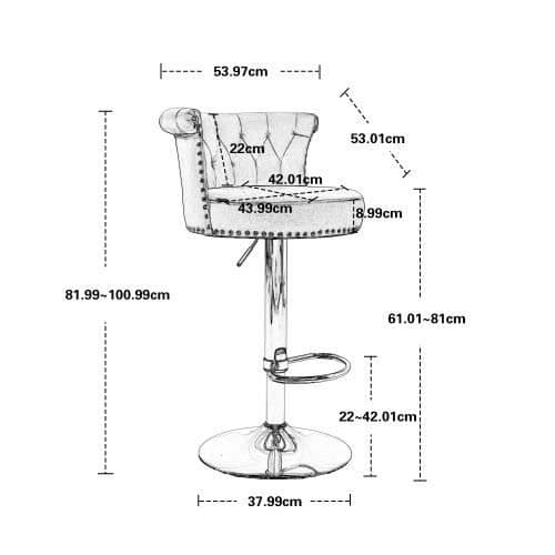 Vridbar barstolar - MÄRKE - 2PC-SET - Justerbar i höjdled - Sammetstyg - Grå