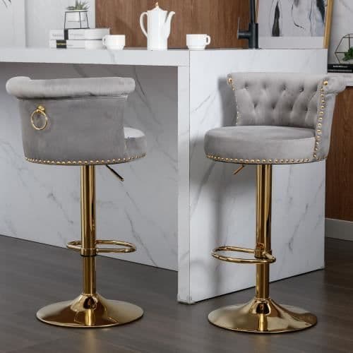 Vridbar barstolar - MÄRKE - 2PC-SET - Justerbar i höjdled - Sammetstyg - Grå