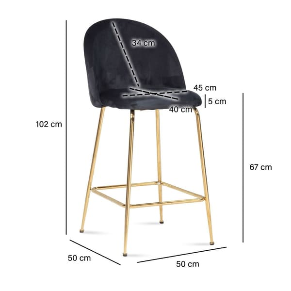 Rootz Scandinavian Design -baarijakkarat - Korkea istuinmukavuus - Velvet-istuin - Kultaiset jalat - 50 cm x 102 cm x 50 cm