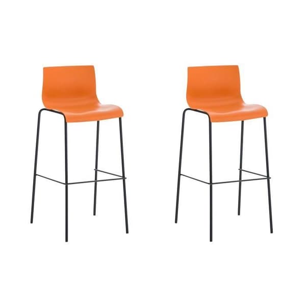 Set med 2 st Hoover barstolar, plastsits, 4 metallben, orange-svart