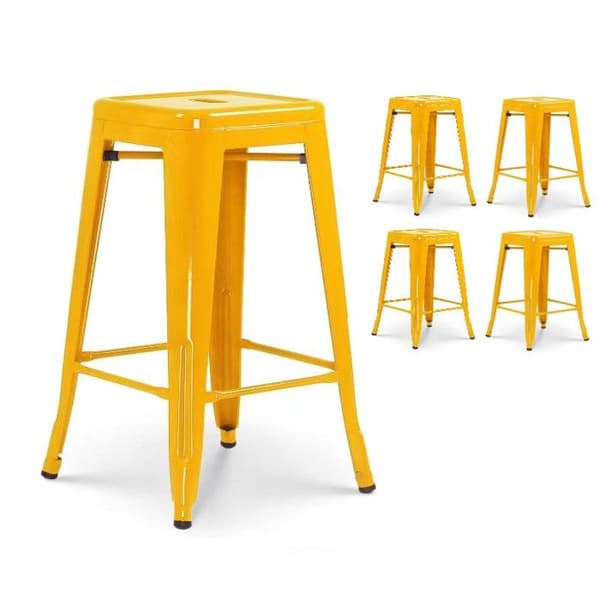 Set med 4 barstolar i industriell stil, glänsande gul - Höjd 66 cm