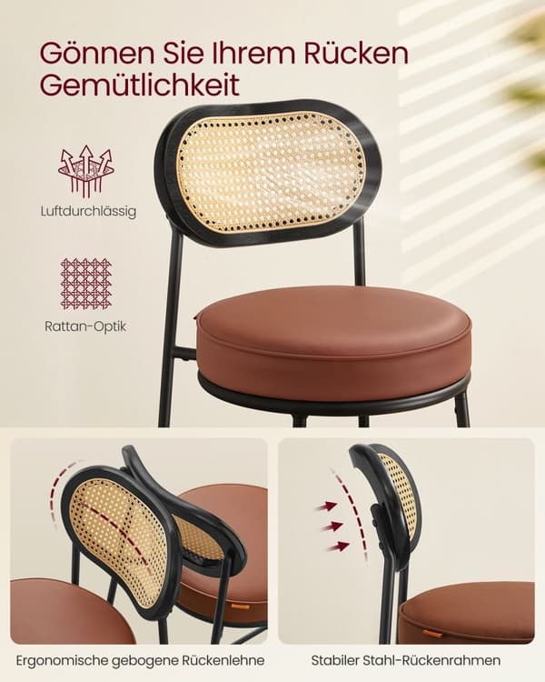 Rootz 2 Pack baarijakkarat - Tasokorkeat tuolit - Keittiön jakkarat - Kestävää materiaalia - 48,2 cm x 45,7 cm x 92 cm, karamelliruskea