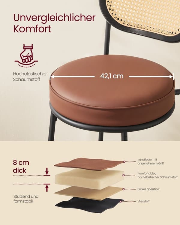 Rootz 2 Pack baarijakkarat - Tasokorkeat tuolit - Keittiön jakkarat - Kestävää materiaalia - 48,2 cm x 45,7 cm x 92 cm, karamelliruskea