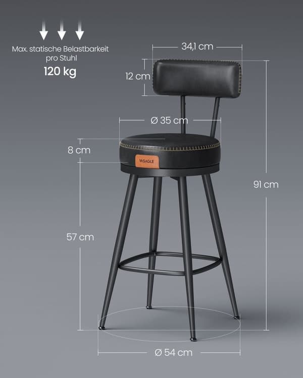 Rootz 2-osainen baarituolisarja - Tasotuolit - Kitchen Island -tuolit - Mukavat istuimet - 54 cm x 54 cm x 91 cm