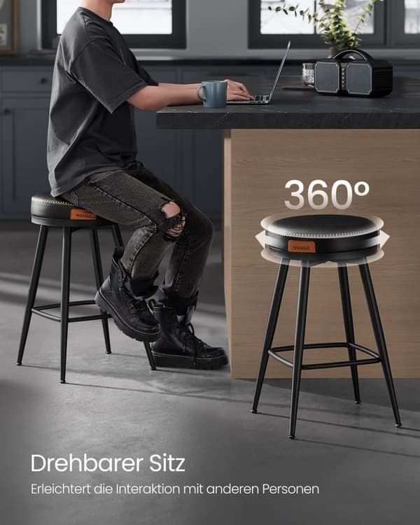 Rootz 2 Pack baarijakkarat - Työpöytäjakkarat - Keittiöjakkarat - Teräsrunko - 58D Vaahto - PU-nahka - 54cm x 54cm x 65cm