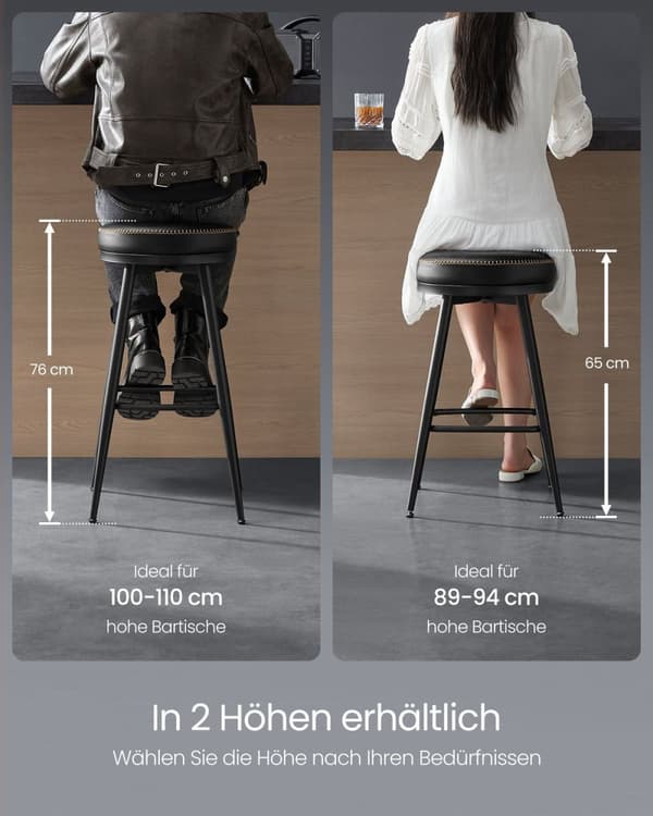 Rootz 2 Pack baarijakkarat - Työpöytäjakkarat - Keittiöjakkarat - Teräsrunko - 58D Vaahto - PU-nahka - 54cm x 54cm x 65cm