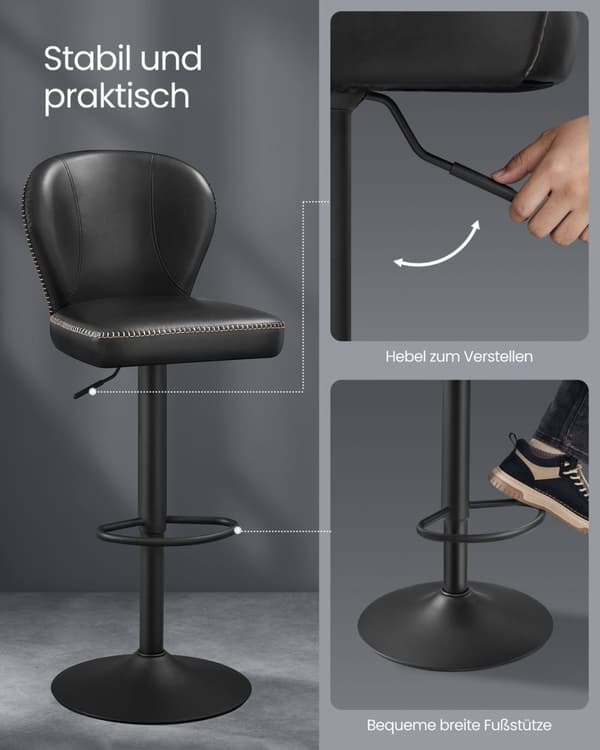 Rootz 2-osaiset baarituolit - Työtuolit - Keittiön jakkarat - PU-nahka - 42cm x 49cm x (94-115)cm - Teräsrunko