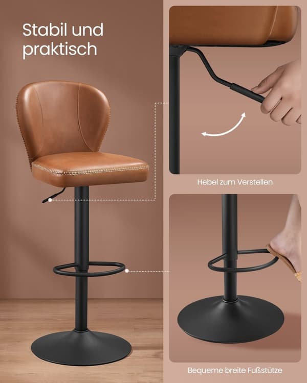 Rootz sæt med 2 barstole - Bordstole - Køkkenskamler - Stålstel - PU-læder - 42cm x 49cm x (94-115)cm