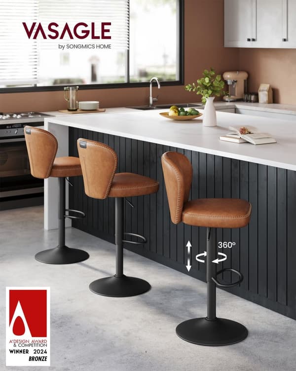 Rootz sæt med 2 barstole - Bordstole - Køkkenskamler - Stålstel - PU-læder - 42cm x 49cm x (94-115)cm