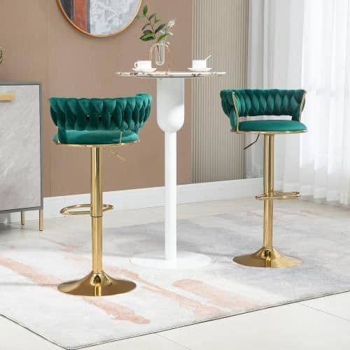 Barstolar - Ej specificerad - 2 stycken - Grön sammet - Höjdjusterbar - 360° vridbar