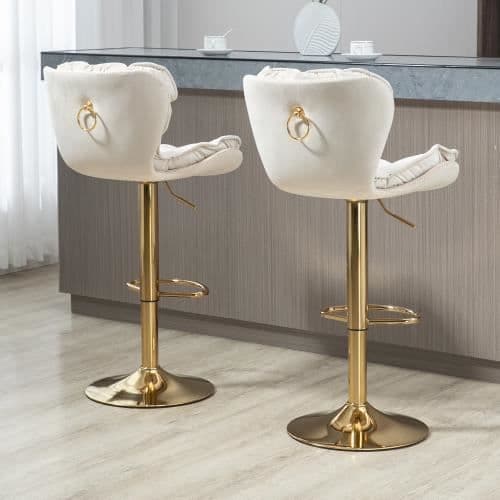 Barstolar - Ej specificerad - 2PC-SET - Höjdjusterbar - 360° vridbar - Vit sammet