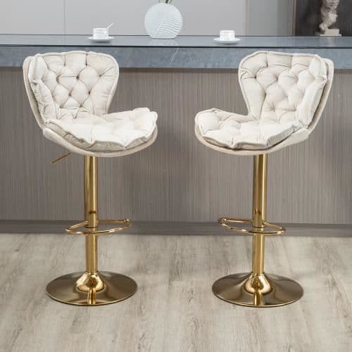 Barstolar - Ej specificerad - 2PC-SET - Höjdjusterbar - 360° vridbar - Vit sammet