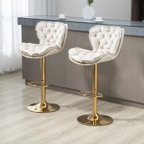 Barstolar - Ej specificerad - 2PC-SET - Höjdjusterbar - 360° vridbar - Vit sammet