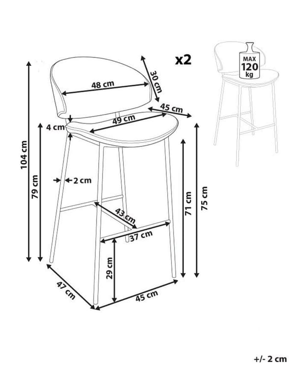 Set om 2 Barstolar Brun Klädsel Konstläder Svarta Metallben Utan Armstöd Böjda Ryggstöd Modern Samtida Design