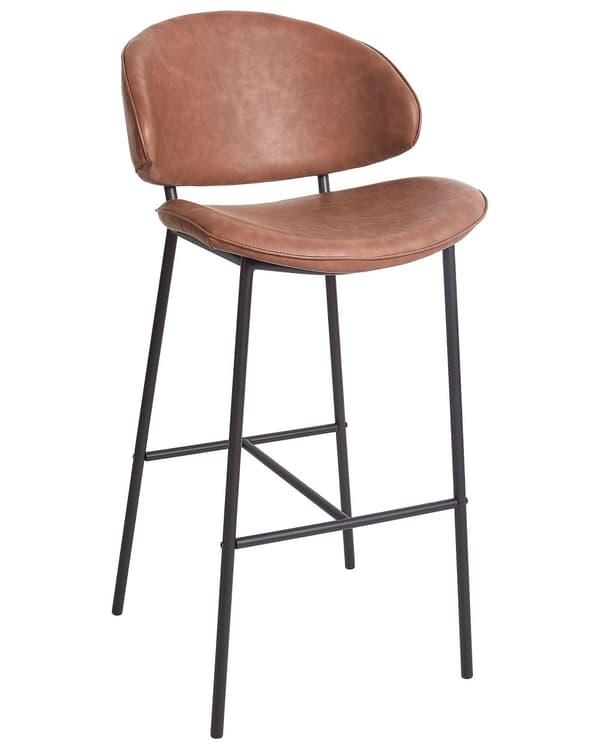 Set om 2 Barstolar Brun Klädsel Konstläder Svarta Metallben Utan Armstöd Böjda Ryggstöd Modern Samtida Design