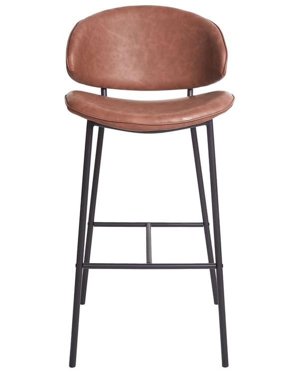 Set om 2 Barstolar Brun Klädsel Konstläder Svarta Metallben Utan Armstöd Böjda Ryggstöd Modern Samtida Design