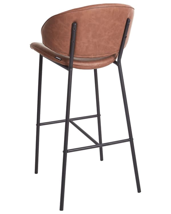 Set om 2 Barstolar Brun Klädsel Konstläder Svarta Metallben Utan Armstöd Böjda Ryggstöd Modern Samtida Design