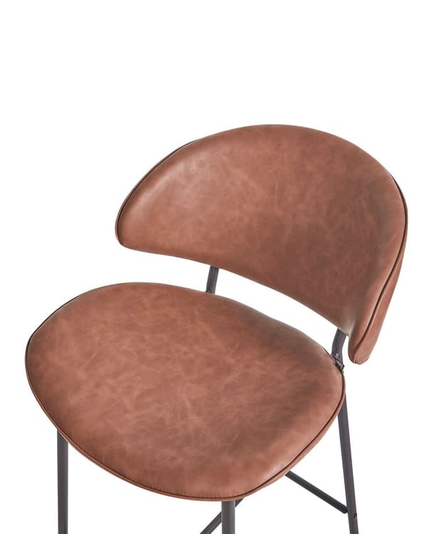 Set om 2 Barstolar Brun Klädsel Konstläder Svarta Metallben Utan Armstöd Böjda Ryggstöd Modern Samtida Design