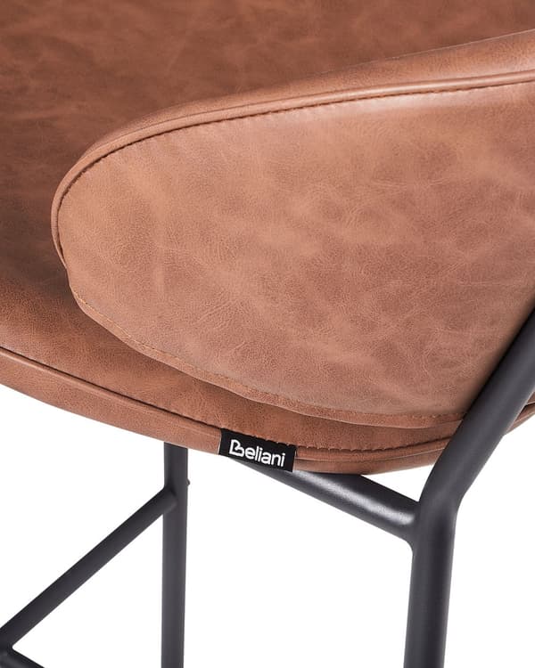 Set om 2 Barstolar Brun Klädsel Konstläder Svarta Metallben Utan Armstöd Böjda Ryggstöd Modern Samtida Design