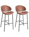 Miniatyrbillede 1 af 10: Barstol Brun Kunstlæder Sæt af 2 Høje Køkkenstole med Ryglæn til Barbord og Køkkenø Retro Design