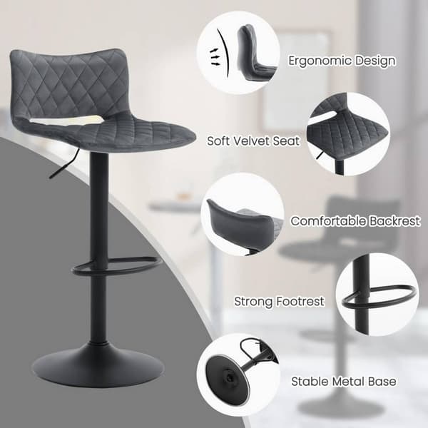 Rootz säädettävä Velvet baarijakkarasarja - Kääntötuoli - Pehmustettu istuin - Ergonominen muotoilu - 41cm x 35cm x 59-79cm