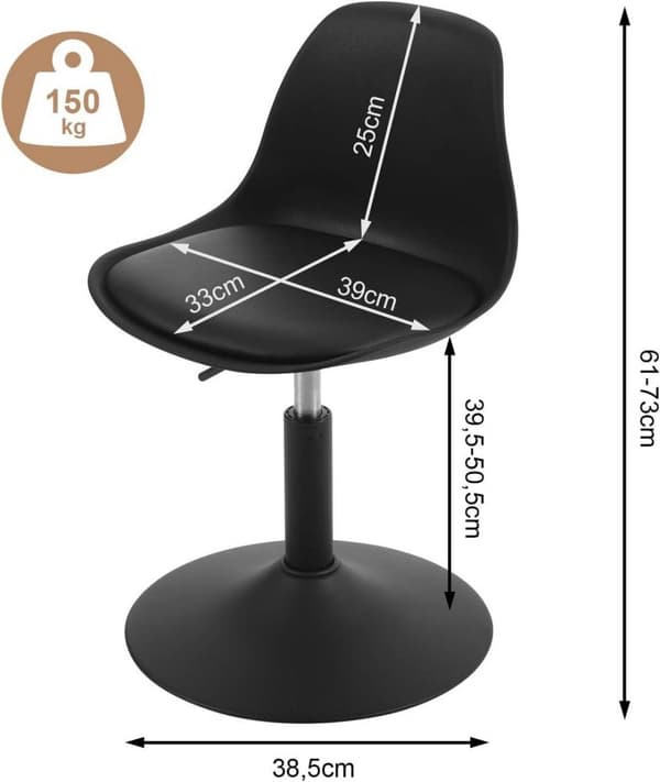Rootz Barstol - Pallset - Roterande sits - Justerbar höjd - PU-material - Elegant design - 41cm x 61-73cm x 39cm