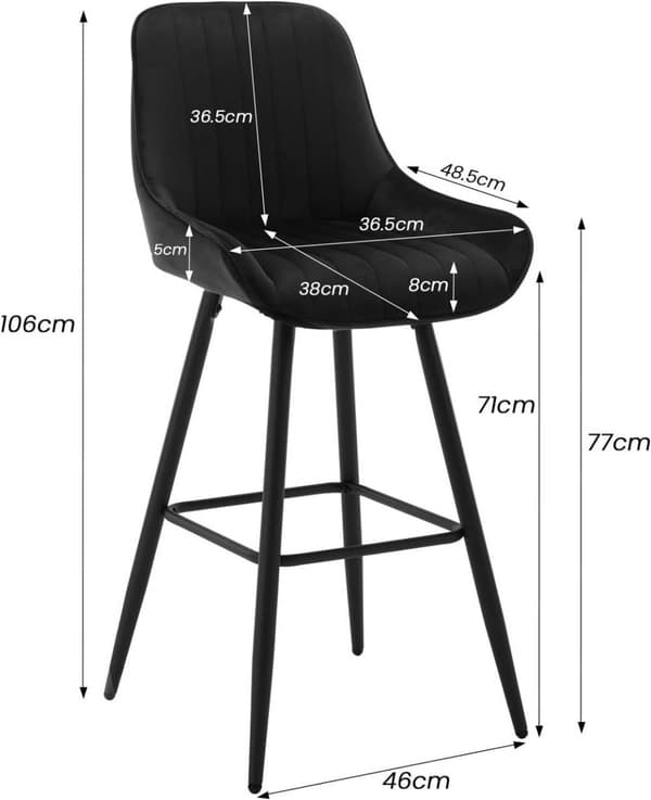 Rootz 2-pak barstole - Bordskammel - Fløjlssæder - Ergonomisk ryglæn - Metalramme og ben - 48,5 cm x 106 cm x 46 cm