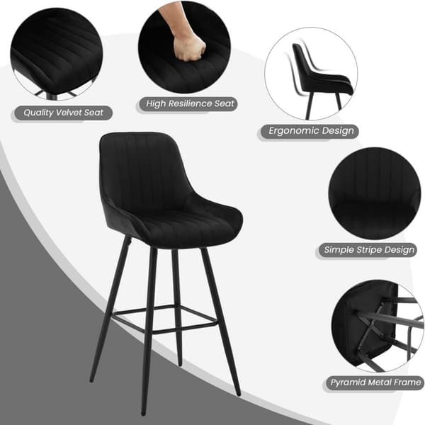 Rootz 2-pak barstole - Bordskammel - Fløjlssæder - Ergonomisk ryglæn - Metalramme og ben - 48,5 cm x 106 cm x 46 cm
