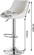 Miniatyrbillede 3 af 8: Rootz Barstol - Kunstlæder - Metalstel - Højdensitetsskum - Højdejusterbar - Krombund - Drejelig skammel - 84-106 cm x 35x38 cm