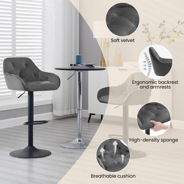 Rootz Barpall - Bänkpall - Svängbar pall - Andas sammet - Höjdjusterbar - 62,5-84cm - Mörkgrå/svart - 37cm x 37,5cm