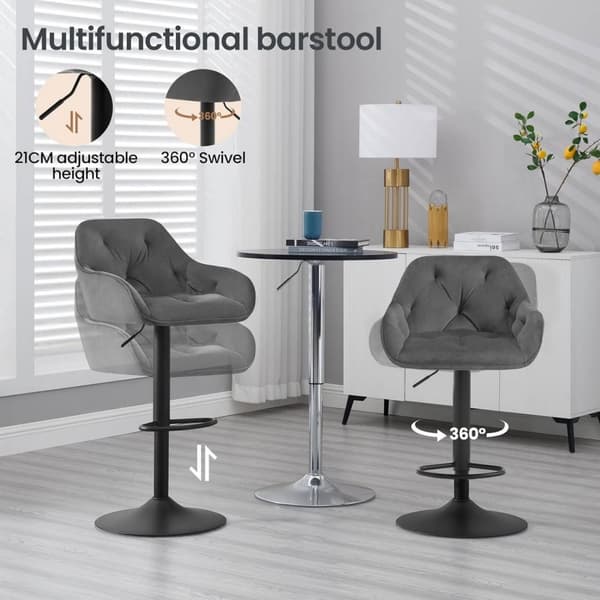 Rootz Barpall - Bänkpall - Svängbar pall - Andas sammet - Höjdjusterbar - 62,5-84cm - Mörkgrå/svart - 37cm x 37,5cm