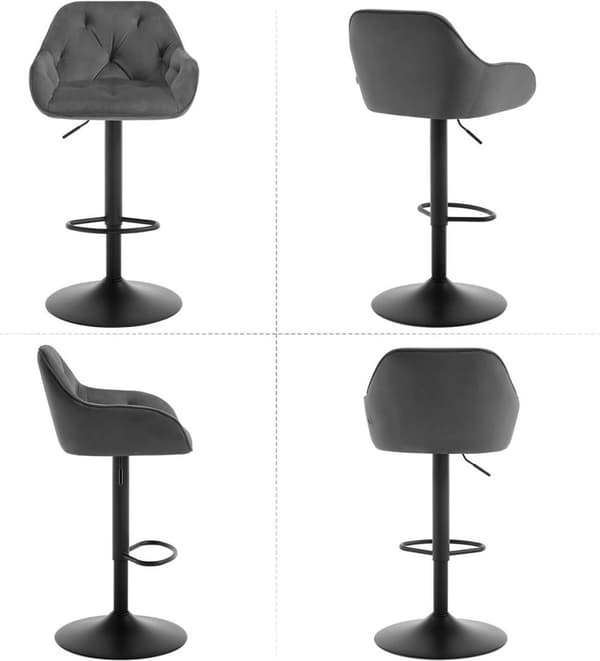 Rootz Barpall - Bänkpall - Svängbar pall - Andas sammet - Höjdjusterbar - 62,5-84cm - Mörkgrå/svart - 37cm x 37,5cm
