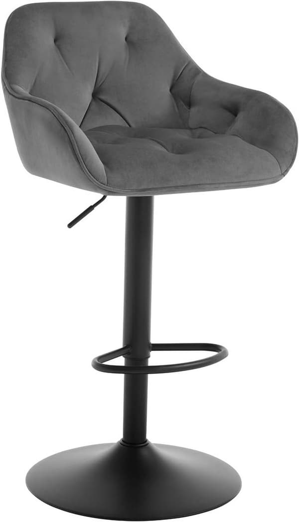 Rootz Barstol - Bordskammel - Drejelig skammel - Åndbar fløjl - Højdejusterbar - 62,5-84 cm - Mørkegrå/sort - 37 cm x 37,5 cm