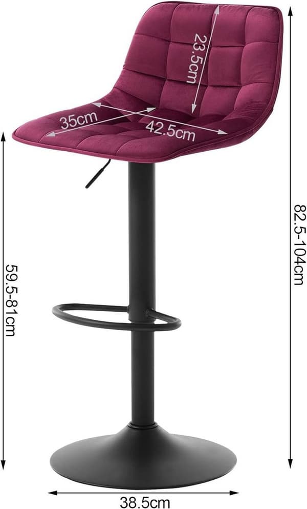 Rootz baarijakkara - Työtuoli - Kääntyvät jakkarat - Velvet-istuin - Ergonominen muotoilu - 82,5 cm - 104 cm