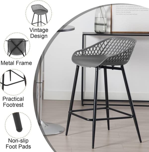 Rootz barstolesæt - høje stole - køkkenøstole - PP-materiale - Ergonomisk design - 47cm x 84cm x 48,5cm