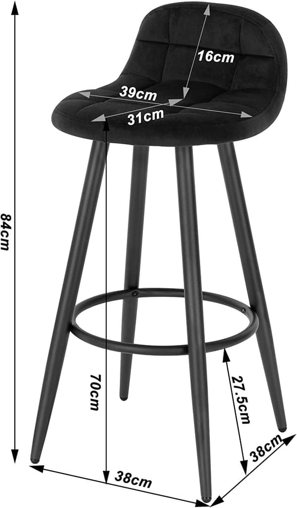 Rootz Barpall Set - Kitchen Island Pall - Arbetspall - Vadderad sammet - Metallram - 84cm x 70cm x 39cm