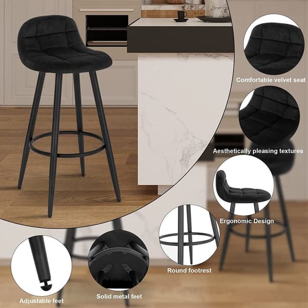 Rootz Barpall Set - Kitchen Island Pall - Arbetspall - Vadderad sammet - Metallram - 84cm x 70cm x 39cm