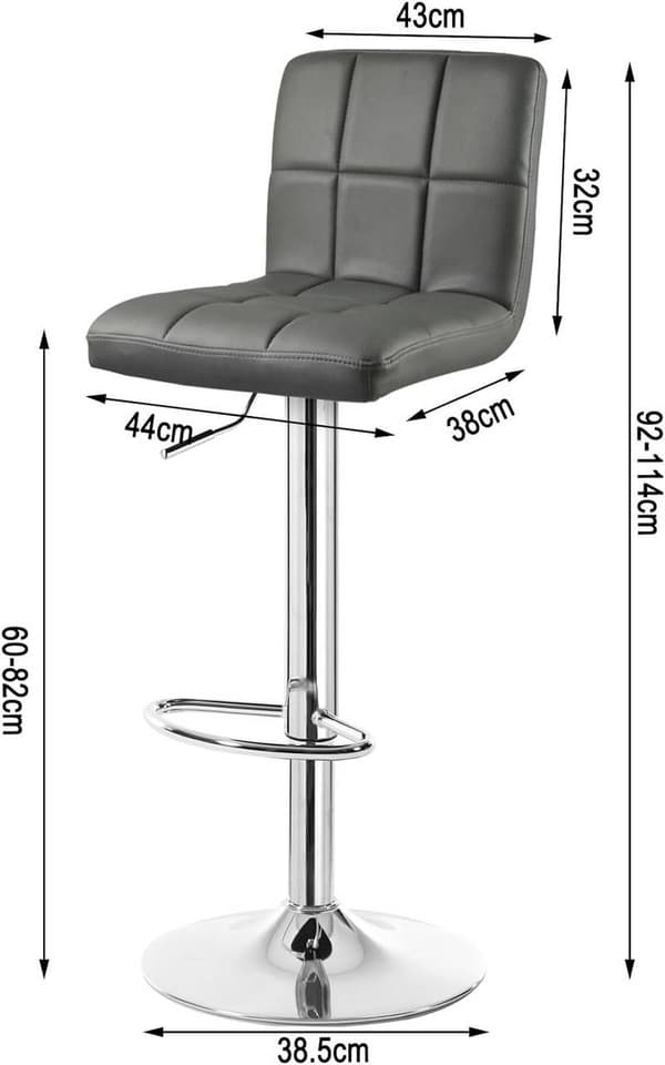 Rootz Barpall - Bänkpall - Höjdjusterbar svängbar pall - Faux leather sits - Ergonomiskt fotstöd - Stabilt - Vit/Grå/Svart - 92-114cm x 44cm x 38cm