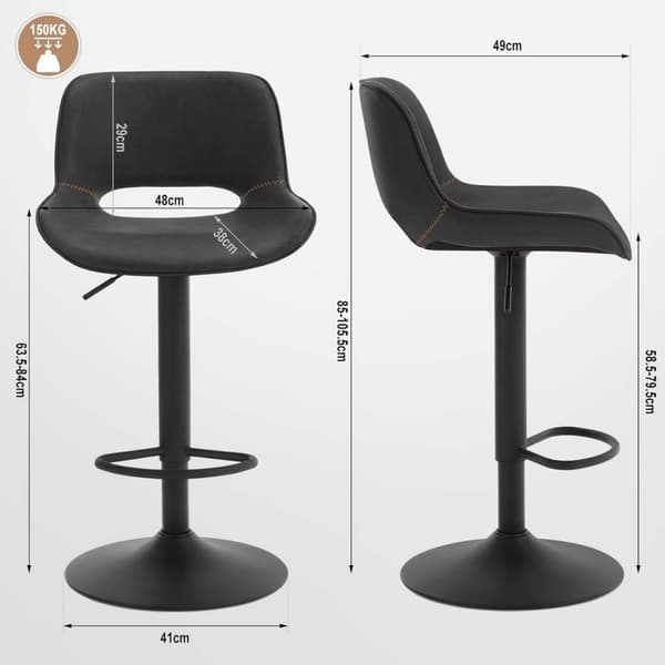 Rootz Barstol i konstläder - Vintage Barstol - Vattentät & Ergonomisk - Justerbar höjd - 48cm x (85-105,5cm) x 49cm