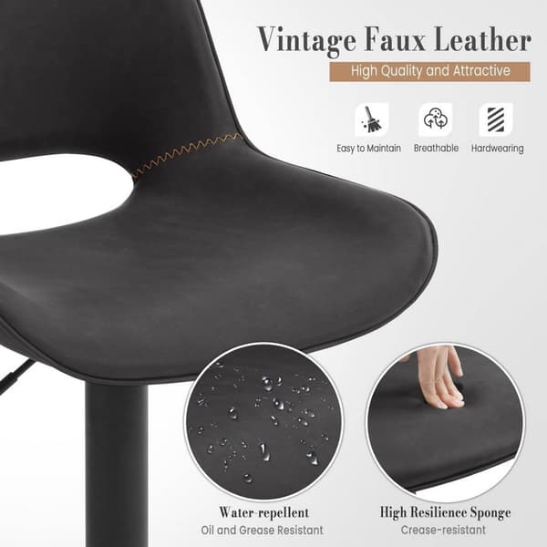 Rootz Barstol i konstläder - Vintage Barstol - Vattentät & Ergonomisk - Justerbar höjd - 48cm x (85-105,5cm) x 49cm