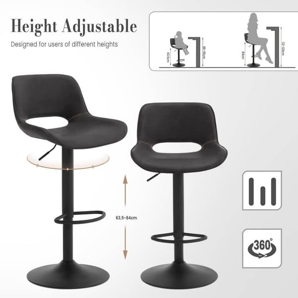 Rootz Barstol i konstläder - Vintage Barstol - Vattentät & Ergonomisk - Justerbar höjd - 48cm x (85-105,5cm) x 49cm