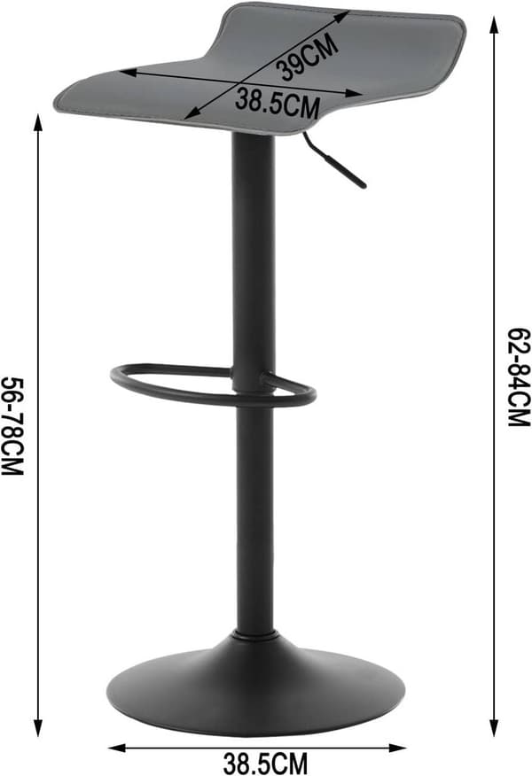 Rootz Ergonomic keinonahkainen baarijakkara - Korkeussäädettävä - 360° Kääntyvä - Keittiön työpöytä - 38,5 cm x 39 cm - Musta/harmaa