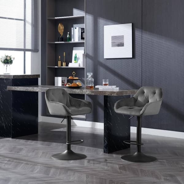 Rootz Ergonomic Justerbar Barpall - Bekväm sammetssits - Vridbar bänkstol - Stabil metallbas - Modern design - Mörkgrå/svart - 37cm x 37,5cm x 84cm