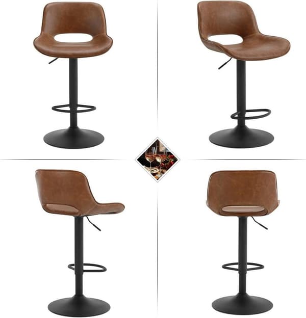 Rootz Barstolsset i konstläder - Bänkpallar - Vintage konstläder - Vattentät - 48cm x (85-105,5cm) x 49cm