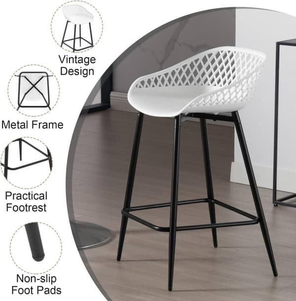 Rootz Hollow Back Barstol Set - Bänkstol - Hög pall - PP-material - Ergonomisk design - 47cm x 84cm x 48,5cm