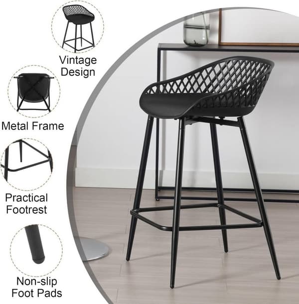 Rootz Hollow Bar Chair Set - Bänkpall - Kitchen Island Pall - Vattentät & Andas - 47cm x 84cm x 48,5cm