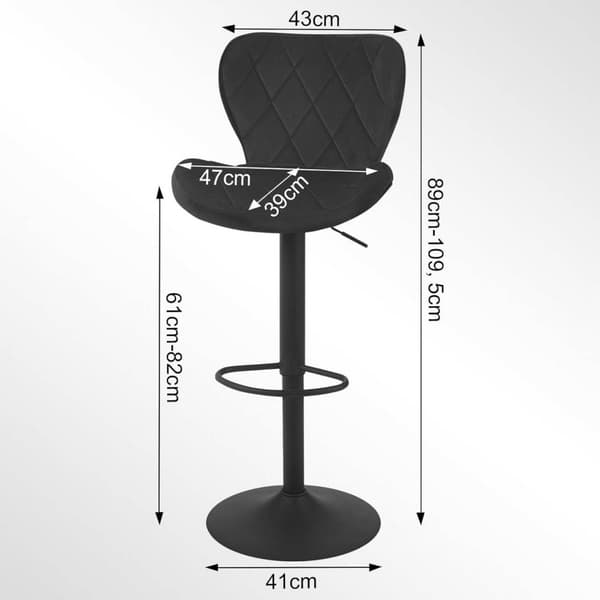 Rootz Velvet Barpall - Snurrstol - Justerbar höjd - 360° roterbar - Ergonomisk design - Mörkgrå/svart - 47cm x (89-109,5cm) x 54cm