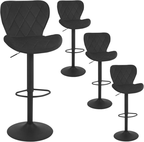 Rootz Velvet Barpall - Snurrstol - Justerbar höjd - 360° roterbar - Ergonomisk design - Mörkgrå/svart - 47cm x (89-109,5cm) x 54cm